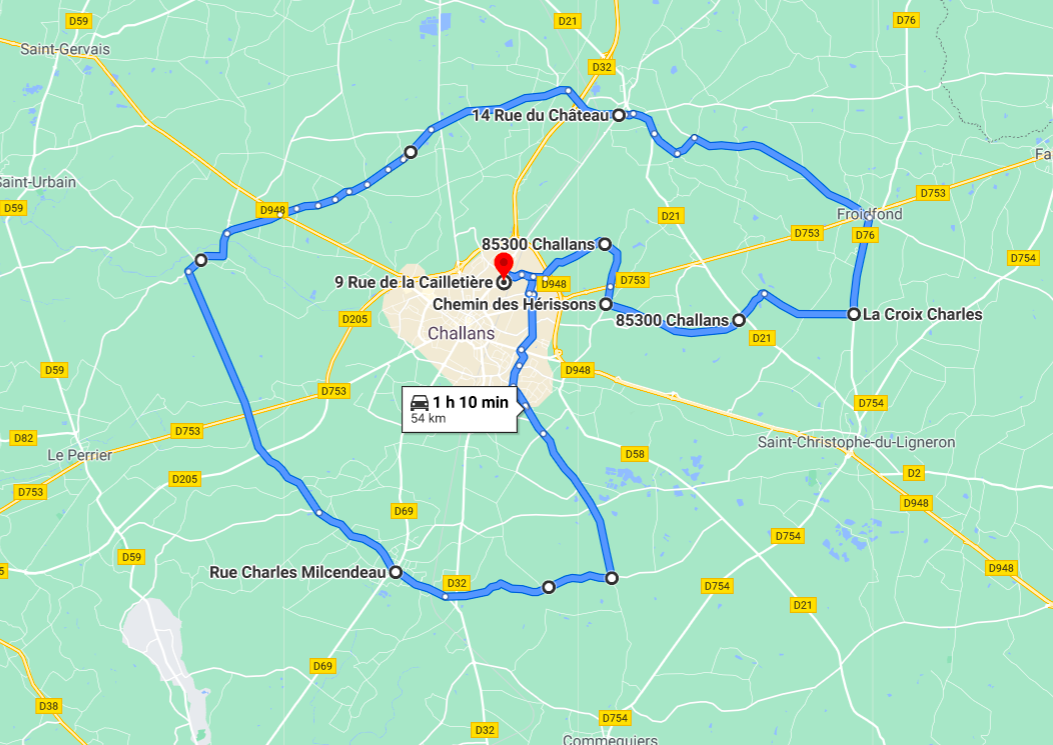 Parcours N604J-56km-Bocage